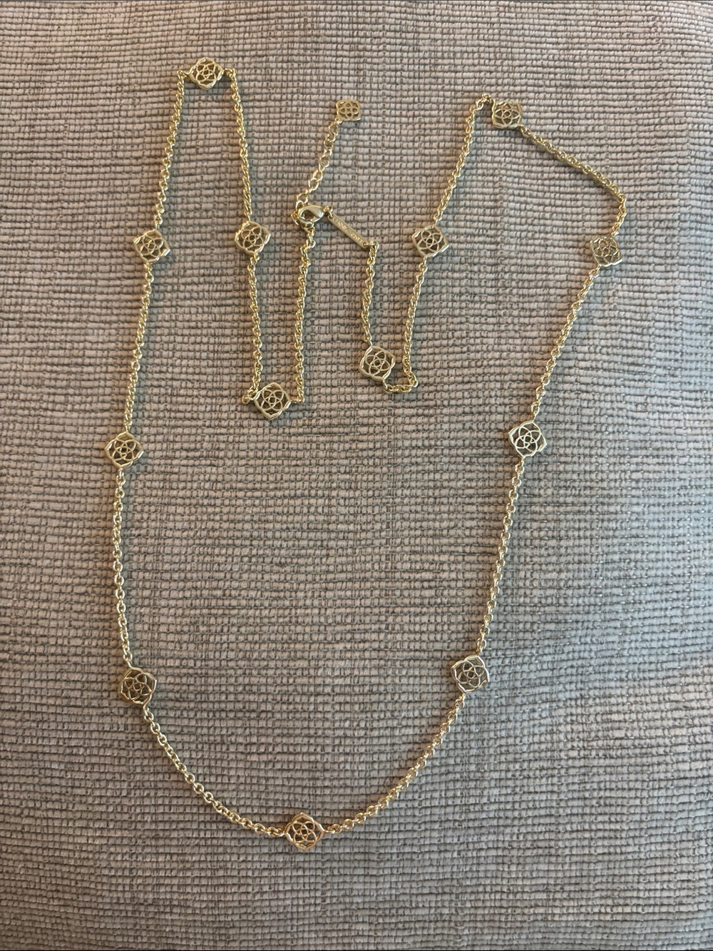 Kendra Scott gold tone devalyn long station logo medallion Necklace - Picture 3 of 4